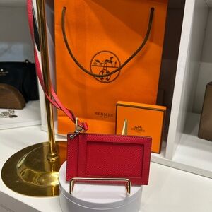 🔥🔥 Hermes Red Leather Card Holder lanyard
